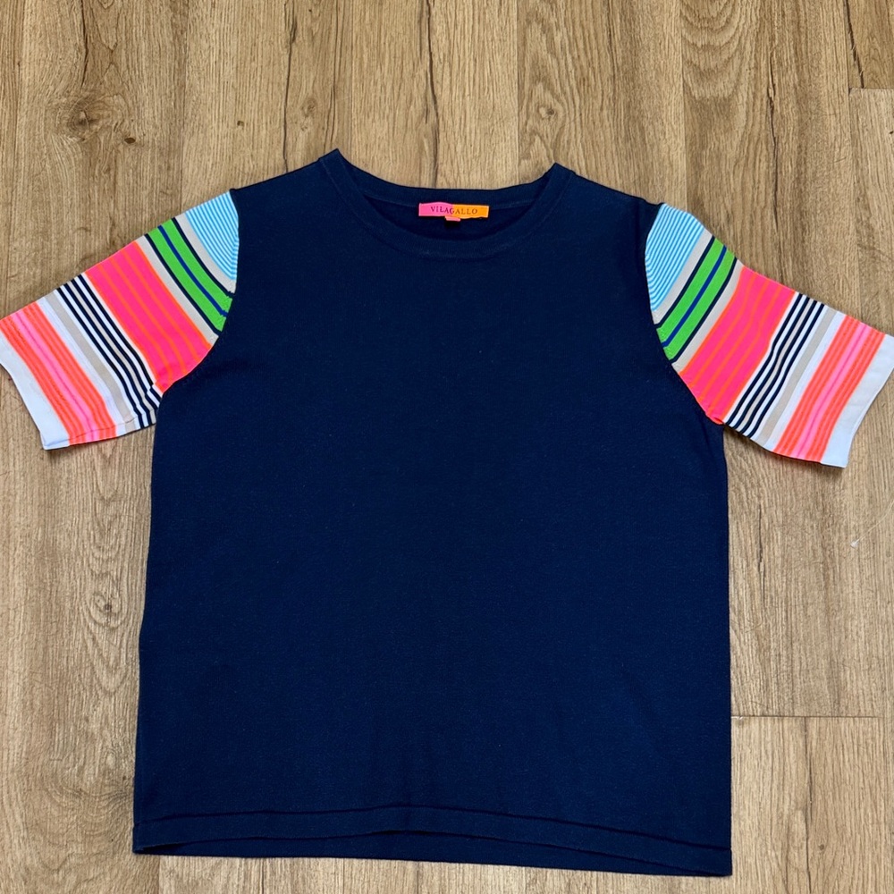 Vilagallo knit top Size M Navy Knit with multi color sleeves! Size M